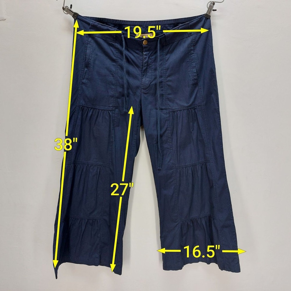 Wearables Tiered Wide Leg Pants Women's Size XL Navy Blue Boho Cropped Lagenlook - Picture 8 of 8